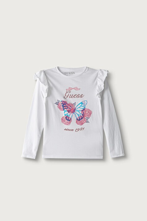 Guess tričko s dlhým rukávom detské bavlnené s elastanom biele K6YI25 K3738