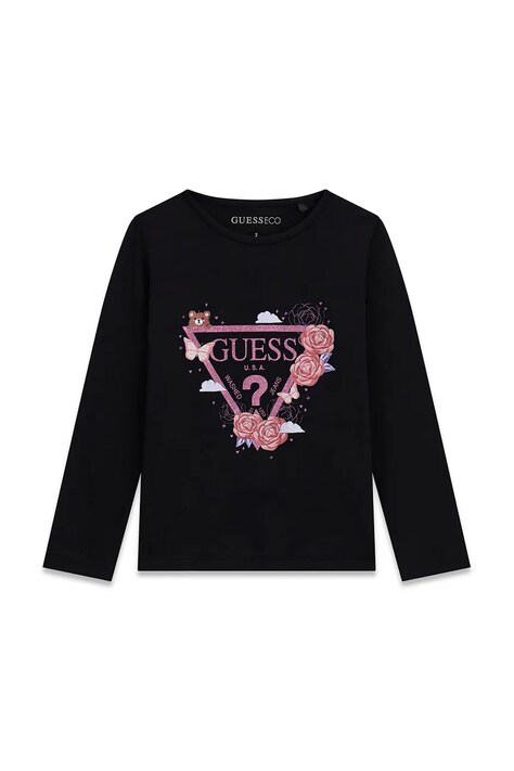 Guess longsleeve dziecięcy bawełniany z elastanem czarny K6YI24 K3732
