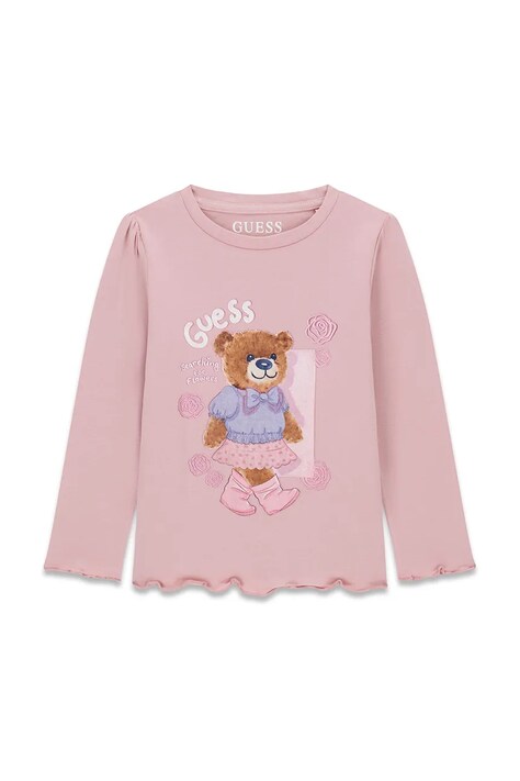 Guess блуза с дълги ръкави за деца от памук с еластан розова K6YI11 K3676