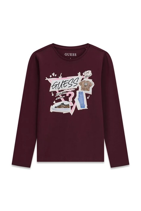 Guess longsleeve dziecięcy bawełniany z elastanem bordowy J6YI01 K3664