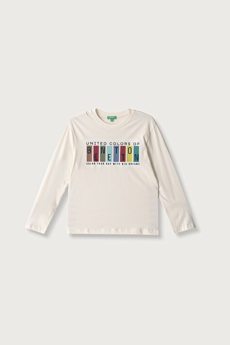 United Colors of Benetton Maglietta a maniche lunghe per bambini in cotone beige 3ATNC10UD