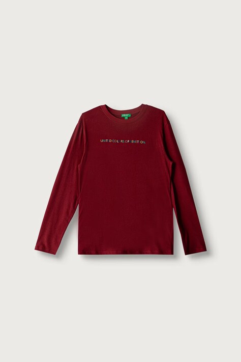 United Colors of Benetton Maglietta a maniche lunghe per bambini in cotone granata 3ATNC10UD
