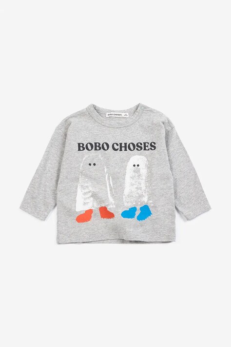 Bobo Choses a maniche lunghe per bambini in cotone Booty Ghosts grigia B226AB046