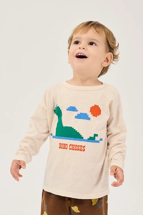 Bobo Choses Tričko s dlhým rukávom detské bavlnené Lake Monster béžové B226AB045