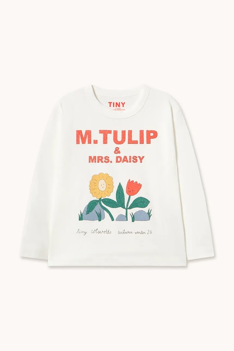 Tinycottons tričko s dlouhým rukávem dětské bavlněné TULIP & DAISY GRAPHIC SLEEVE TEE bílé AW26-421