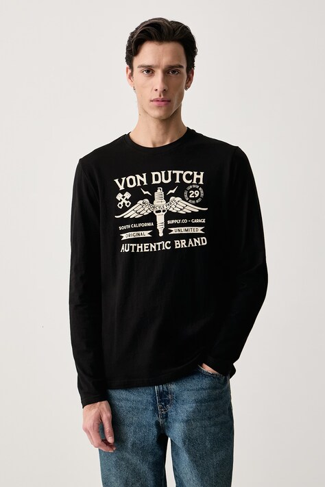Von Dutch Longsleeve męski bawełniany czarny VD/1/TRL/COHEN