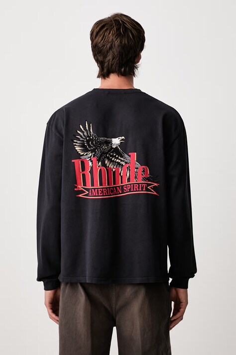 RHUDE American Spirit longsleeve męski bawełniany czarny RHFW26TT15012