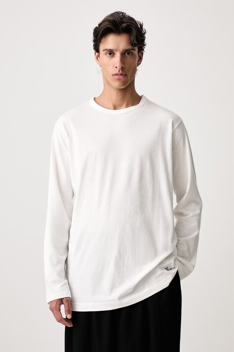 Yohji Yamamoto LOGO PT longsleeve męski bawełniany biały KN3691