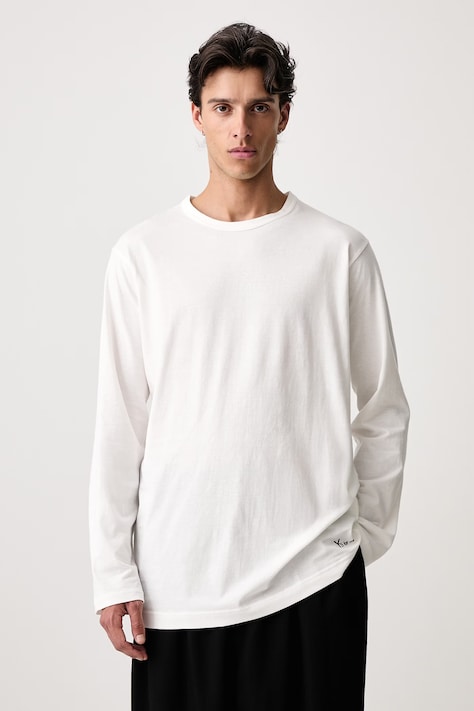Yohji Yamamoto LOGO PT longsleeve męski bawełniany biały KN3691