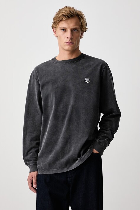 Maison Kitsuné Fox Head longsleeve męski bawełniany czarny PM00119KJBIT7