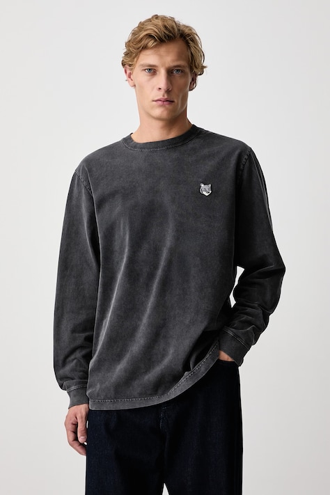 Maison Kitsuné Fox Head longsleeve męski bawełniany czarny PM00119KJBIT7