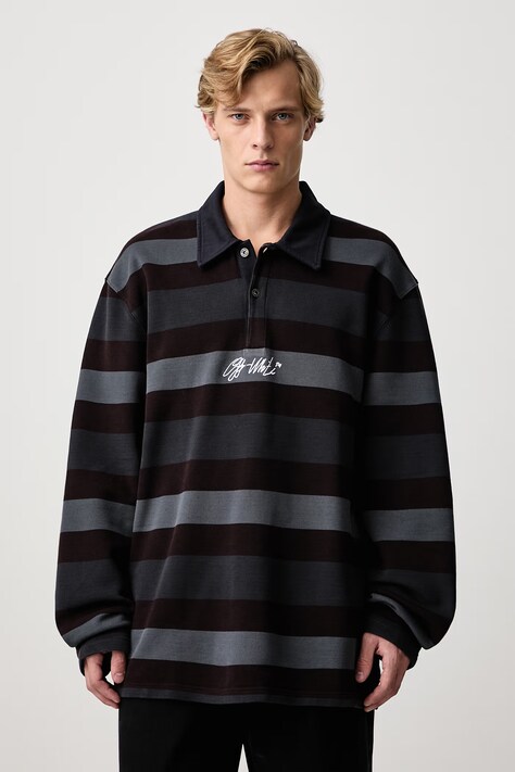 Off-White Stroke Ow Relax tričko s dlouhým rukávem pánské bavlněné šedé 44MAD015F26J002960