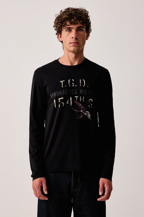 Aeronautica Militare Longsleeve męski bawełniany czarny TS2569UJ00641