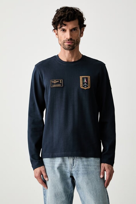 Aeronautica Militare longsleeve męski bawełniany granatowy TS2568UJ00703