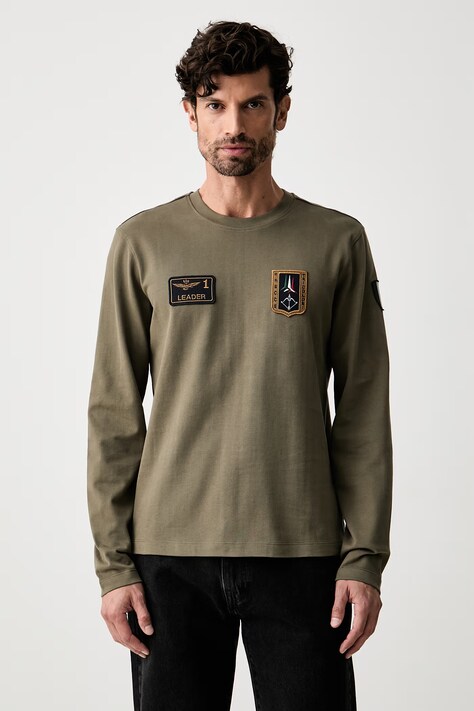 Aeronautica Militare longsleeve męski bawełniany zielony TS2568UJ00703