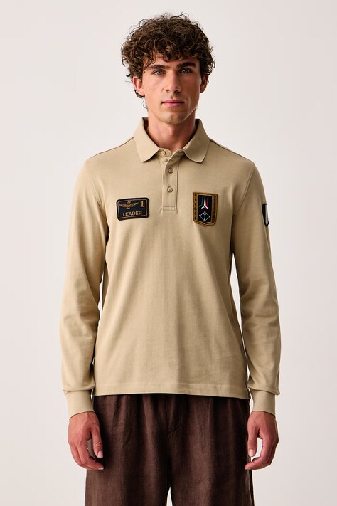 Aeronautica Militare Longsleeve męski bawełniany beżowy PO1941UJ00703