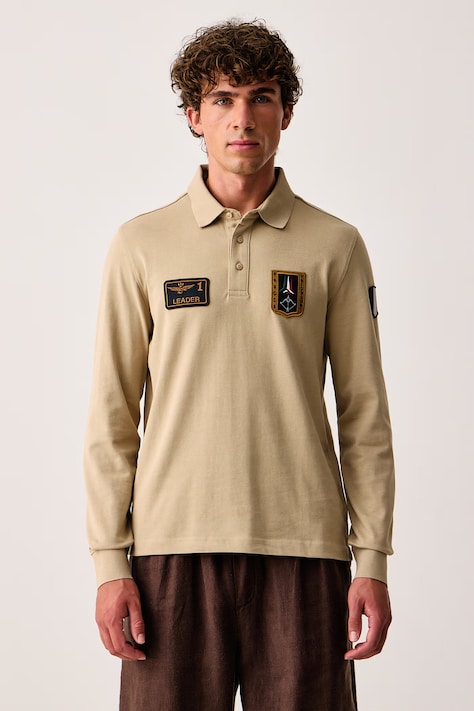 Aeronautica Militare Longsleeve męski bawełniany beżowy PO1941UJ00703
