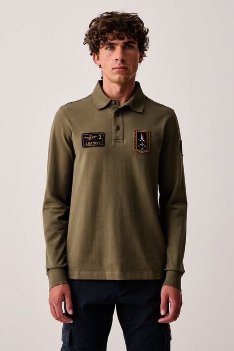 Aeronautica Militare Longsleeve męski bawełniany zielony PO1941UJ00703