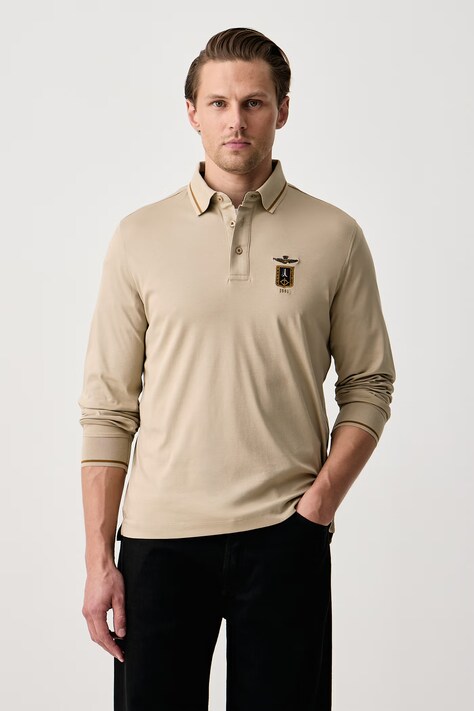 Aeronautica Militare Longsleeve męski bawełniany beżowy PO1940UJ00663