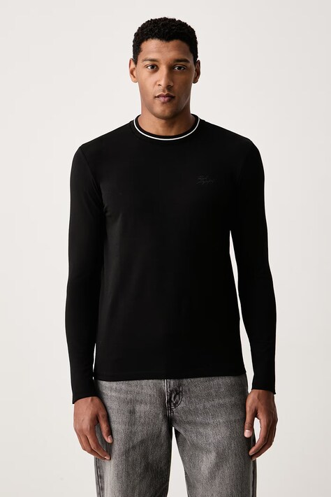 Karl Lagerfeld longsleeve męski bawełniany z elastanem czarny 564235.755020