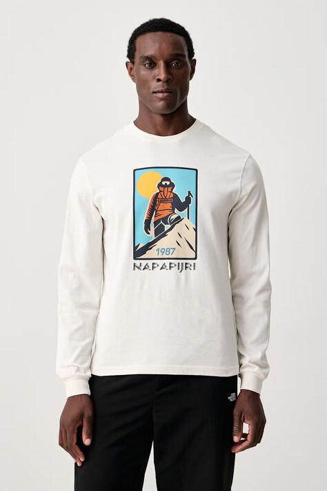 Napapijri Longsleeve męski bawełniany beżowy NP0A8BA7N1A1