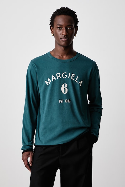 MM6 Maison Margiela Longsleeve męski bawełniany turkusowy SH0NH0024-M20048