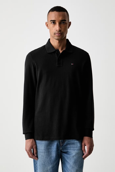 Tommy Jeans longsleeve pentru bărbați din bumbac negru DM0DM23630