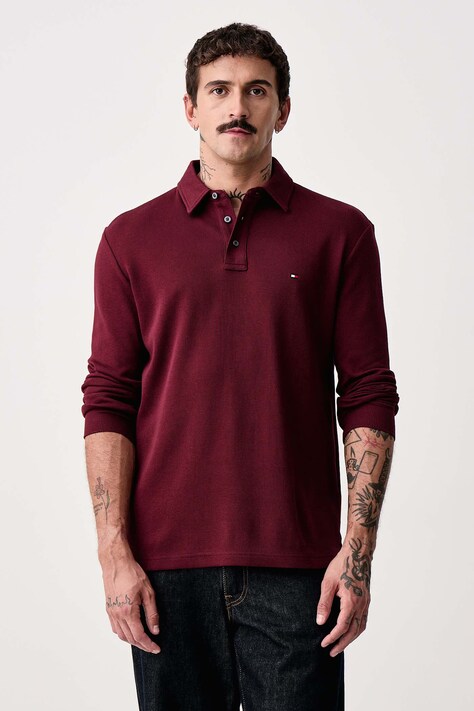 Tommy Hilfiger Longsleeve męski bawełniany z elastanem bordowy MW0MW44651