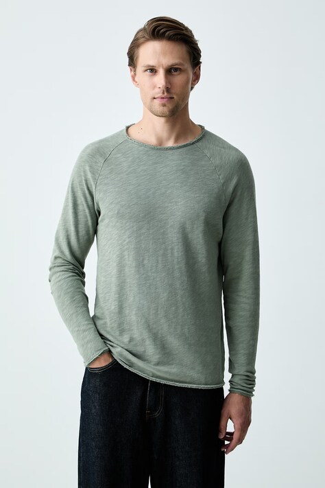 American Vintage longsleeve męski bawełniany zielony MSON24G