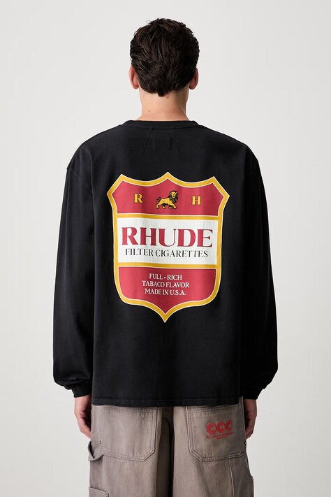 RHUDE longsleeve męski bawełniany czarny RHPF26TT15012