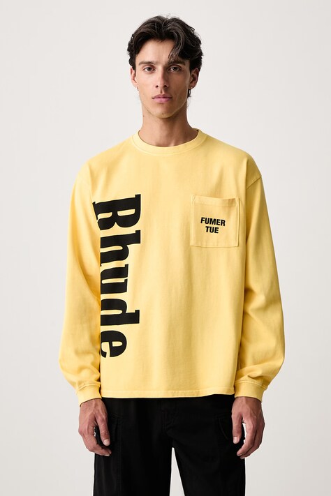 RHUDE Longsleeve męski bawełniany żółty RHPF26TT14012