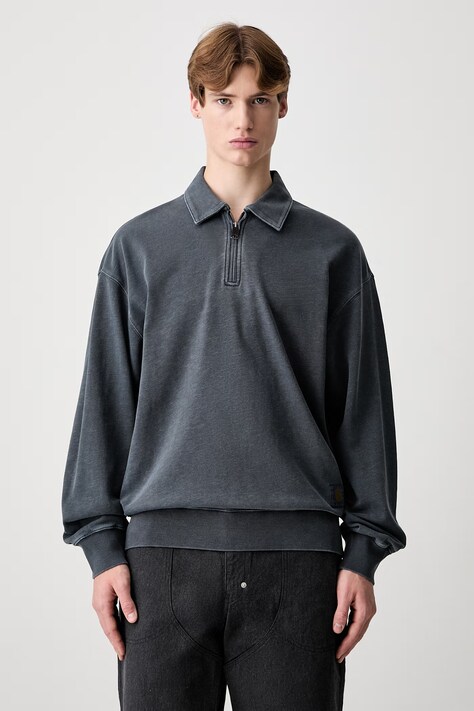 Carhartt WIP Harper Polo μακρυμάνικο ανδρικό βαμβακερό γκρί I036893