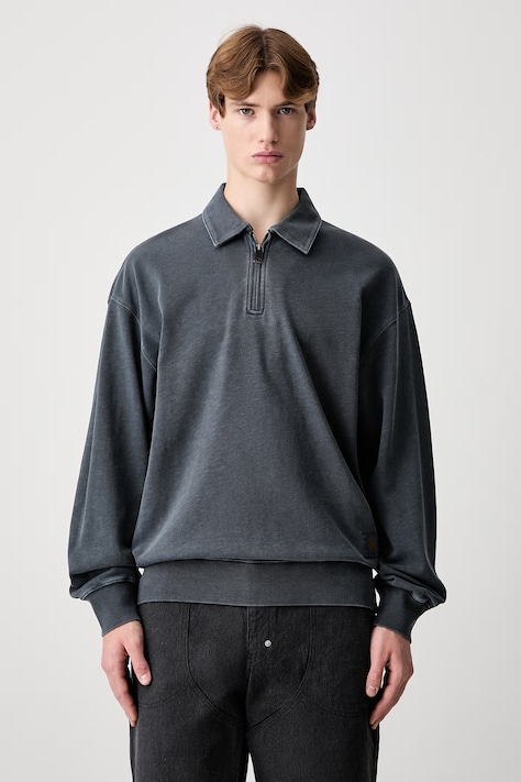 Carhartt WIP Harper Polo μακρυμάνικο ανδρικό βαμβακερό γκρί I036893