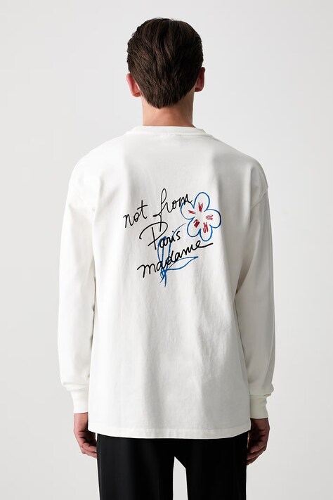 Drôle de Monsieur longsleeve męski bawełniany Esquisse Slogan biały L-TS340-CO248