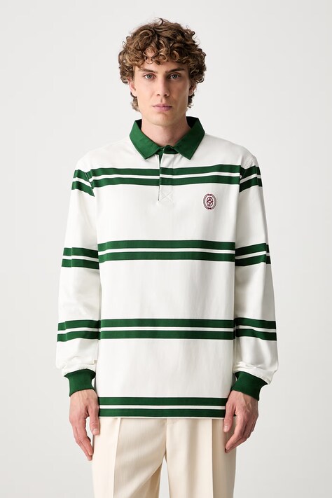 Drôle de Monsieur longsleeve męski bawełniany D Ornament beżowy L-PL164-CO161