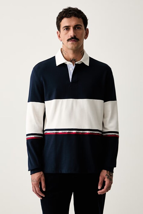 Tommy Jeans tričko s dlouhým rukávem pánské bavlněné námořnické modré DM0DM23161