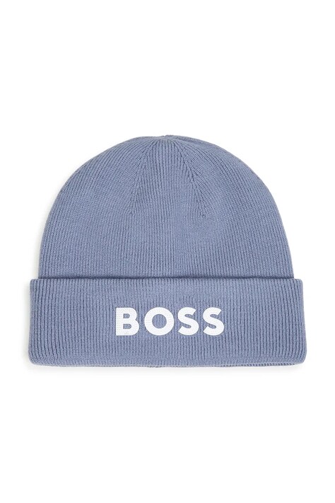 BOSS Czapka beanie dziecięca z wiskozą niebieska J53584