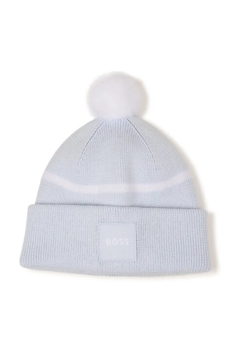 BOSS Czapka z pomponem dziecięca bawełniana niebieska J53566
