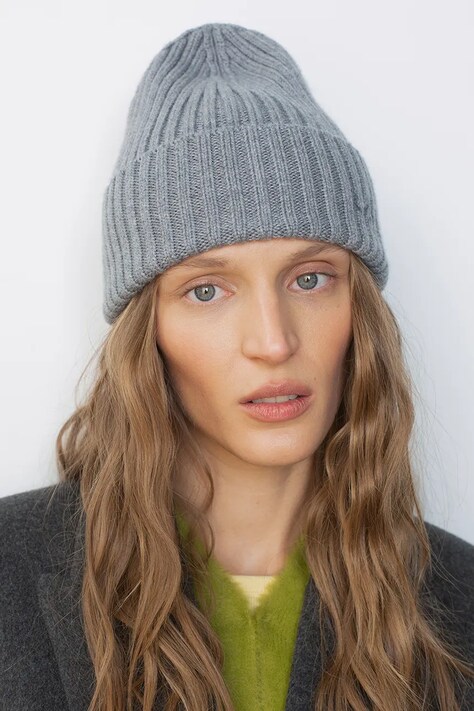 RUSLAN BAGINSKIY Czapka beanie damska z wełny merino szara BN031-MW-FL-CD24