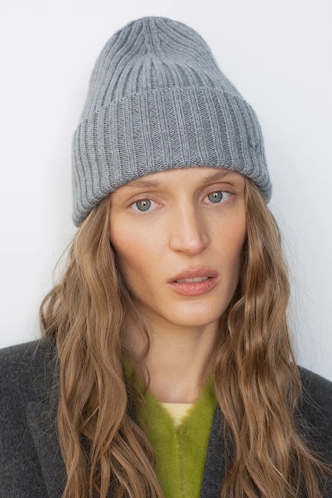 RUSLAN BAGINSKIY Czapka beanie damska z wełny merino szara BN031-MW-FL-CD24