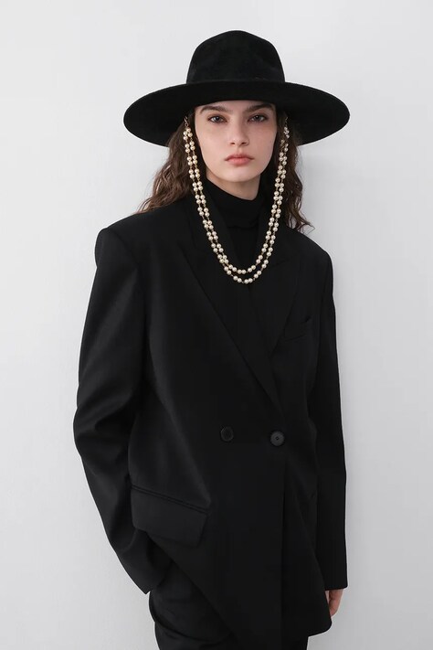 RUSLAN BAGINSKIY Kapelusz damski Fedora Hat czarny FDR033-F-PRL-2CHA-10P-WRB