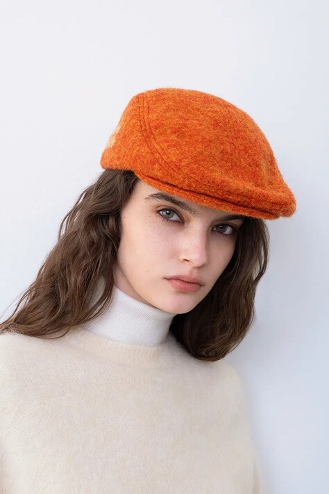 RUSLAN BAGINSKIY Kaszkiet damski z wełną Ivy Cap pomarańczowy IVC004-WA-FL