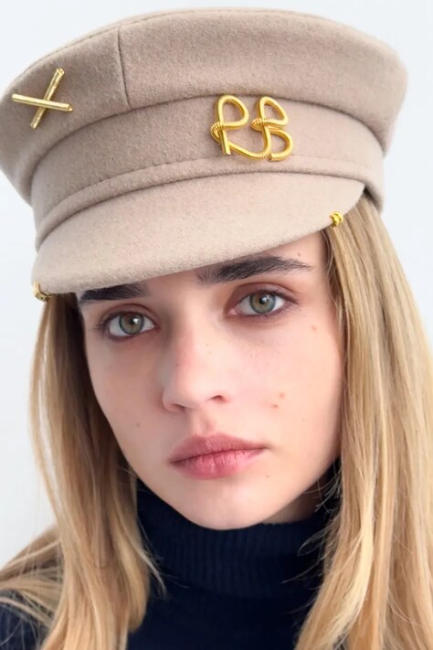 RUSLAN BAGINSKIY Kaszkiet damski z wełną Baker Boy Cap beżowy KPC032-WP-PRS-TMRB