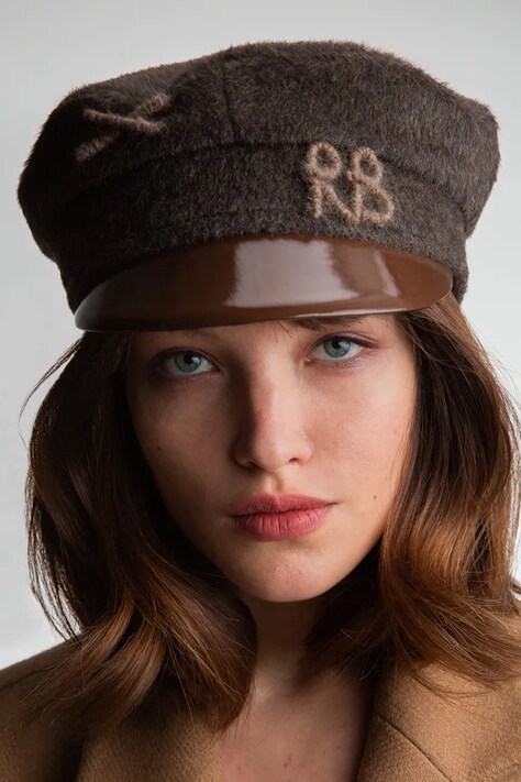 RUSLAN BAGINSKIY Kaszkiet damski bawełniany Monogram-embellished Baker Boy Cap brązowy KPC09-WVAA-WRB