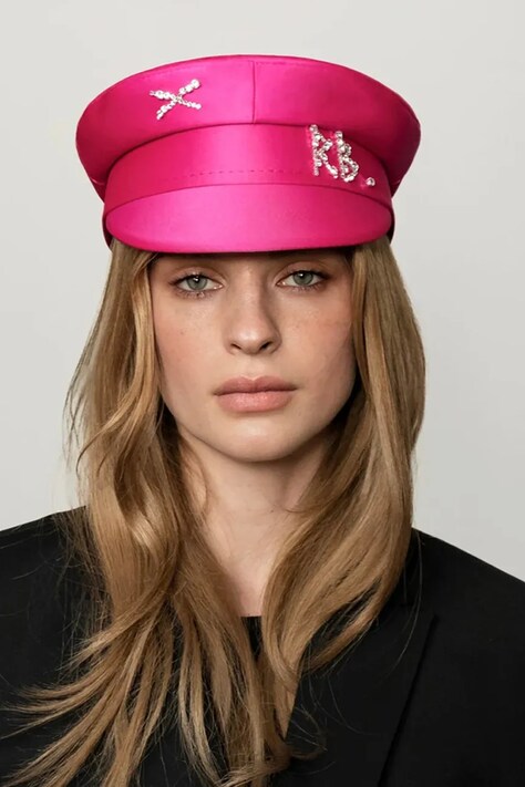RUSLAN BAGINSKIY Kaszkiet damski Crystal-embellished Satin Baker Boy Cap różowy KPC038-STN-DMD