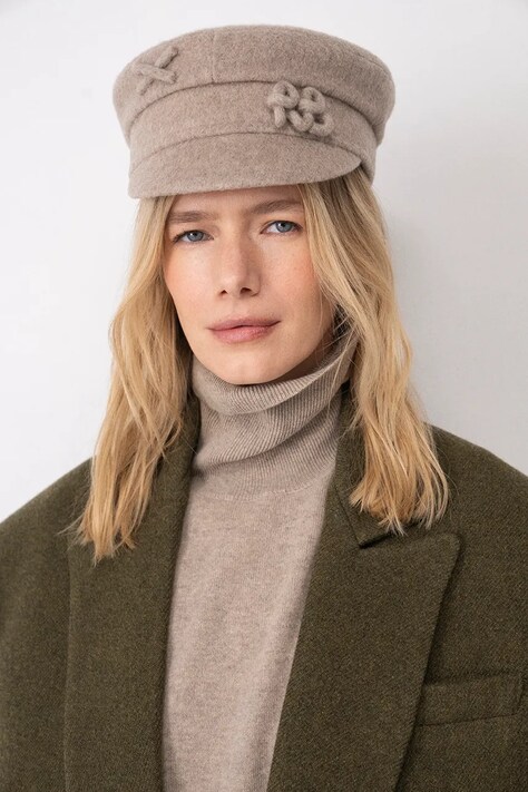 RUSLAN BAGINSKIY Kaszkiet damski z wełną Wool-blend Baker Boy Cap beżowy KPC032-WP-FRB
