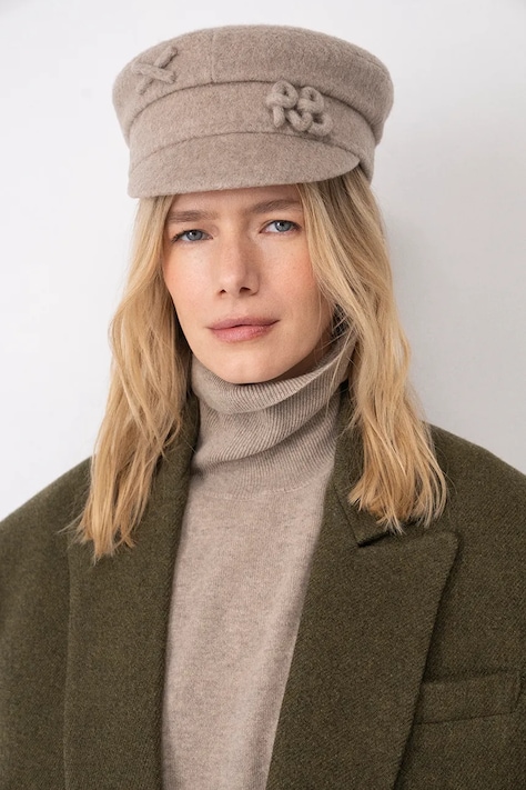 RUSLAN BAGINSKIY Kaszkiet damski z wełną Wool-blend Baker Boy Cap beżowy KPC032-WP-FRB