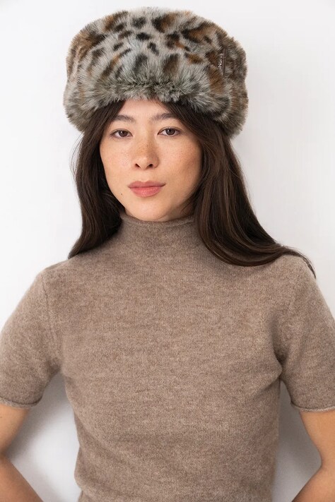 RUSLAN BAGINSKIY Czapka damska Faux-Fur Pillbox Hat brązowa MMM059-P-FF-FLTL