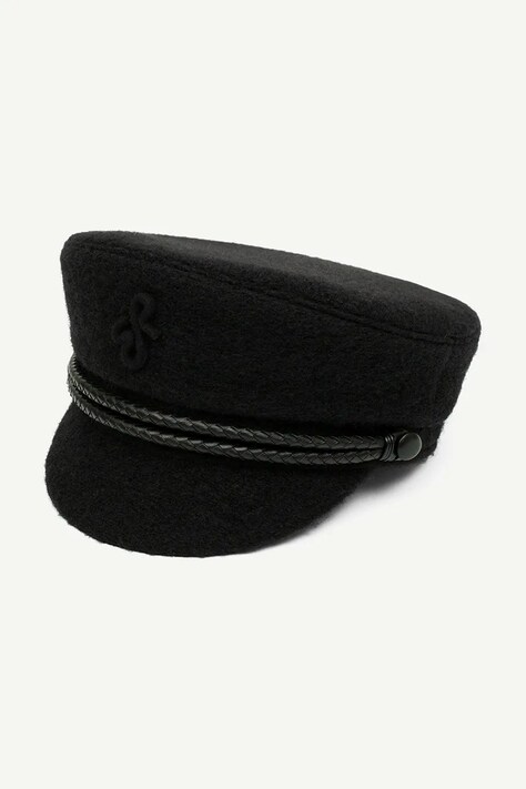 RUSLAN BAGINSKIY Kaszkiet damski z wełną Monogram-embellished Cap czarny NBC033-WP-LSNR-PFRB