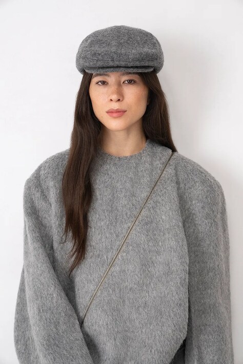 RUSLAN BAGINSKIY Kaszkiet damski z wełną Wool-blend Ivy Cap szary IVC031-WP-FL